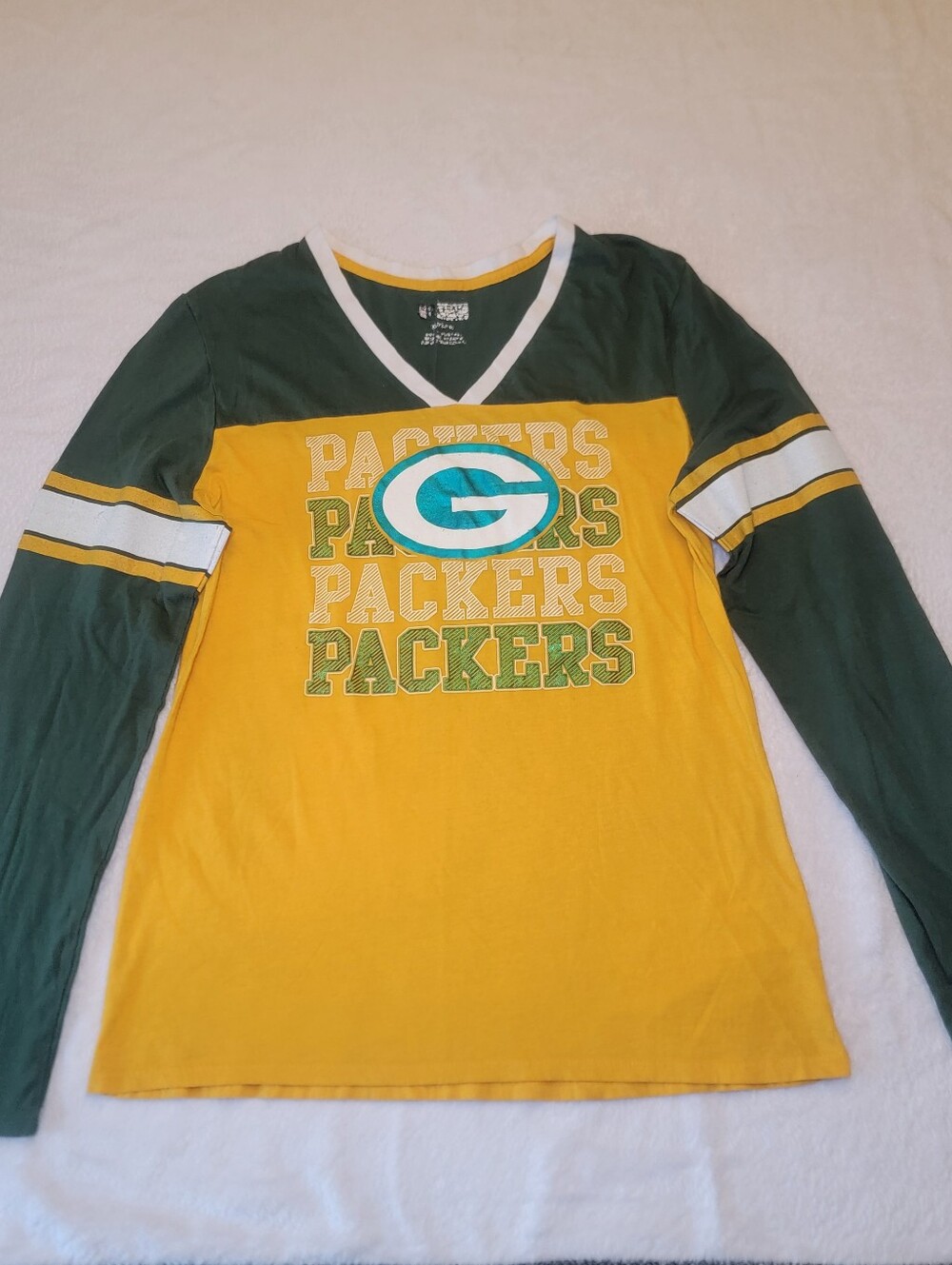 NFL Team Apparel Green Bay Packers Women's V-Neck Long Sleeve Shirt XL GUC